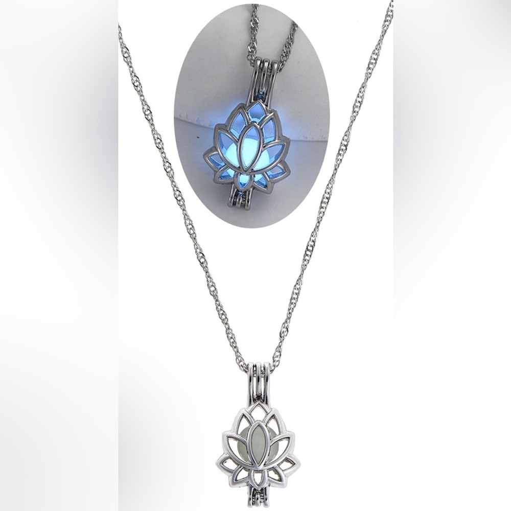 Silver Fantasy Lotus Glow Pendant Necklace